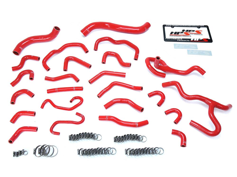Red HPS 57-1670-RED Silicone Radiator + Heater Hose Kit Coolant