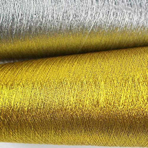 2 Spools JEWELEADER 6500 Yards Gold Silver Machine Embroidery Threads Polyester Sewing Thread Cross Stitch Floss for Making Handicraft Tassel Quilting Clothing Home Textile Decoration 3280 Yards/Spool