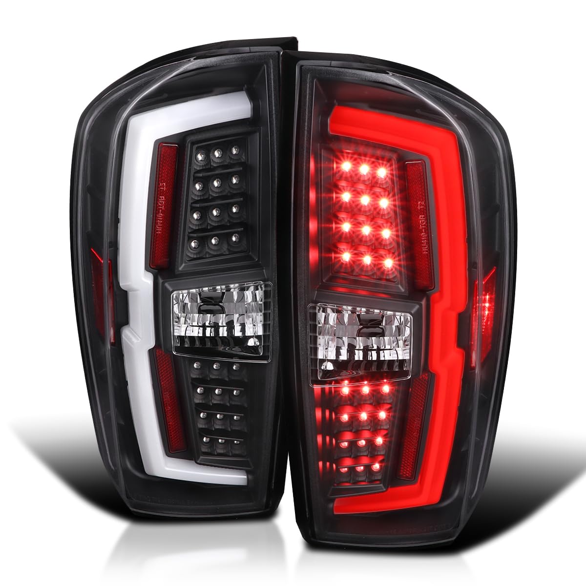 Matte Black LED Tail Lights w/White LED Light Bar SPEC-D TUNING Compatible with 2016-2022 Toyota Tacoma, Left + Right Pair Assembly