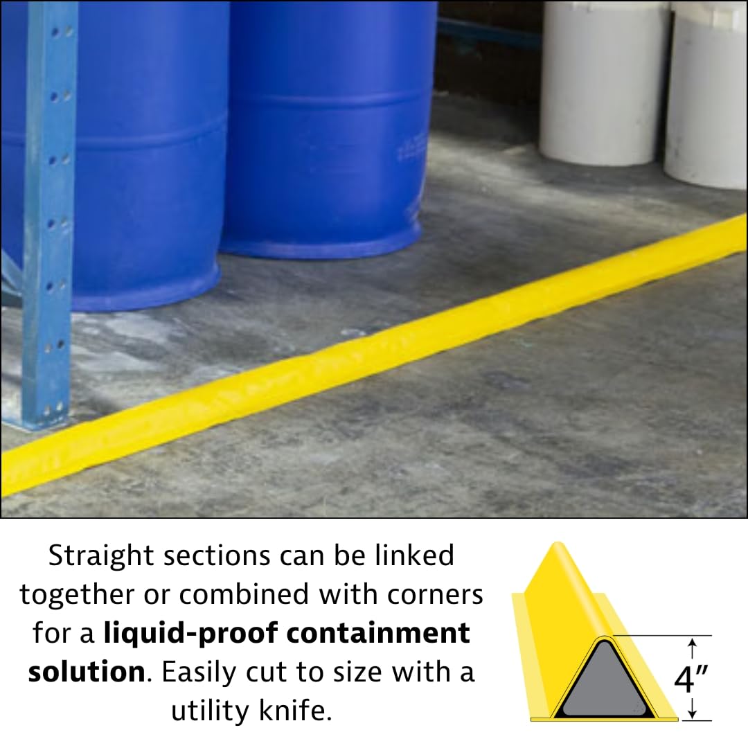 Justrite Fuel Spill Containment Curbs Make-A-Berm™ Set (2 Pieces) 5' Long x 4" High Straight Section, Custom Chemical Spill Containment Berm System, Yellow PVC Coated Fabric, Made in The USA, 28487