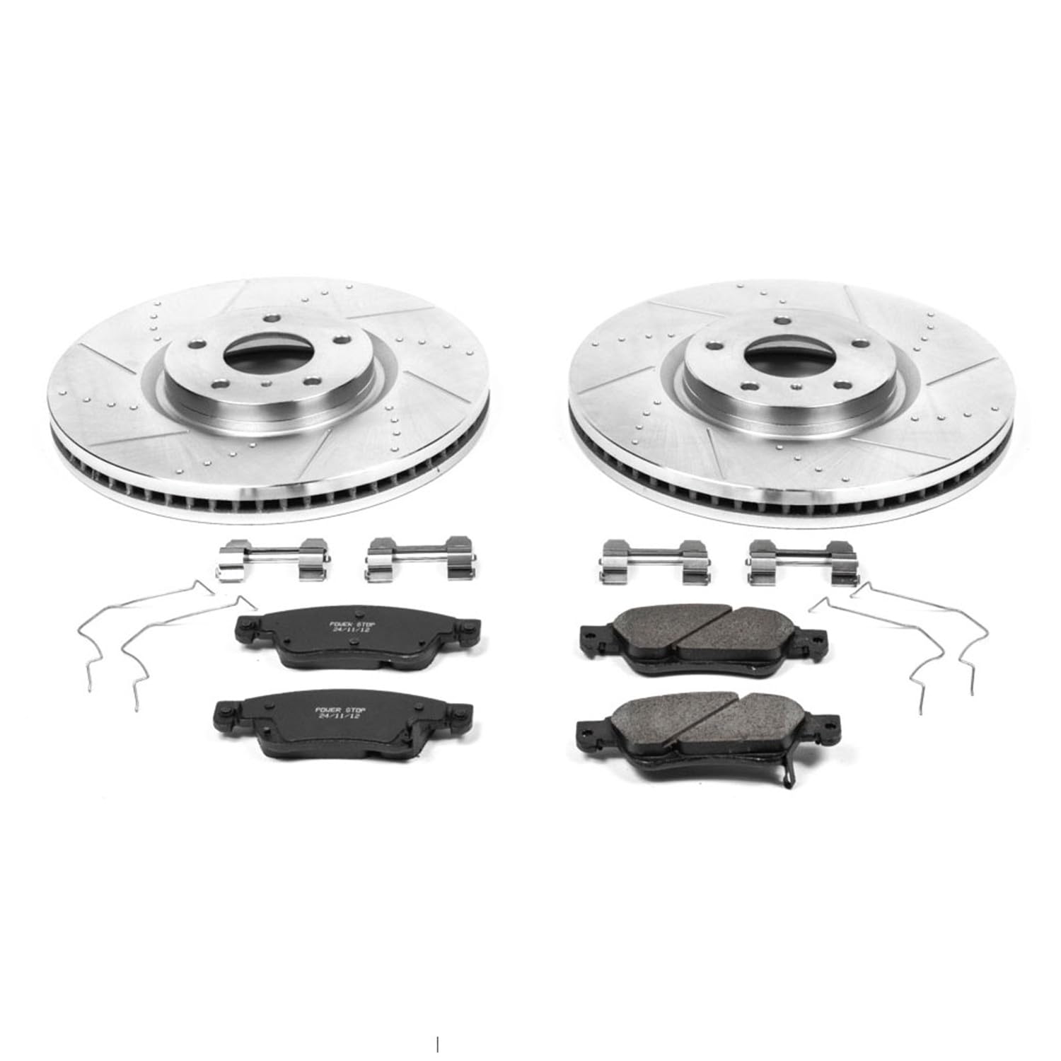 Power Stop K3022 Z23 Carbon Fiber Brake Pads with Drilled & Slotted Brake Rotors Kit Front