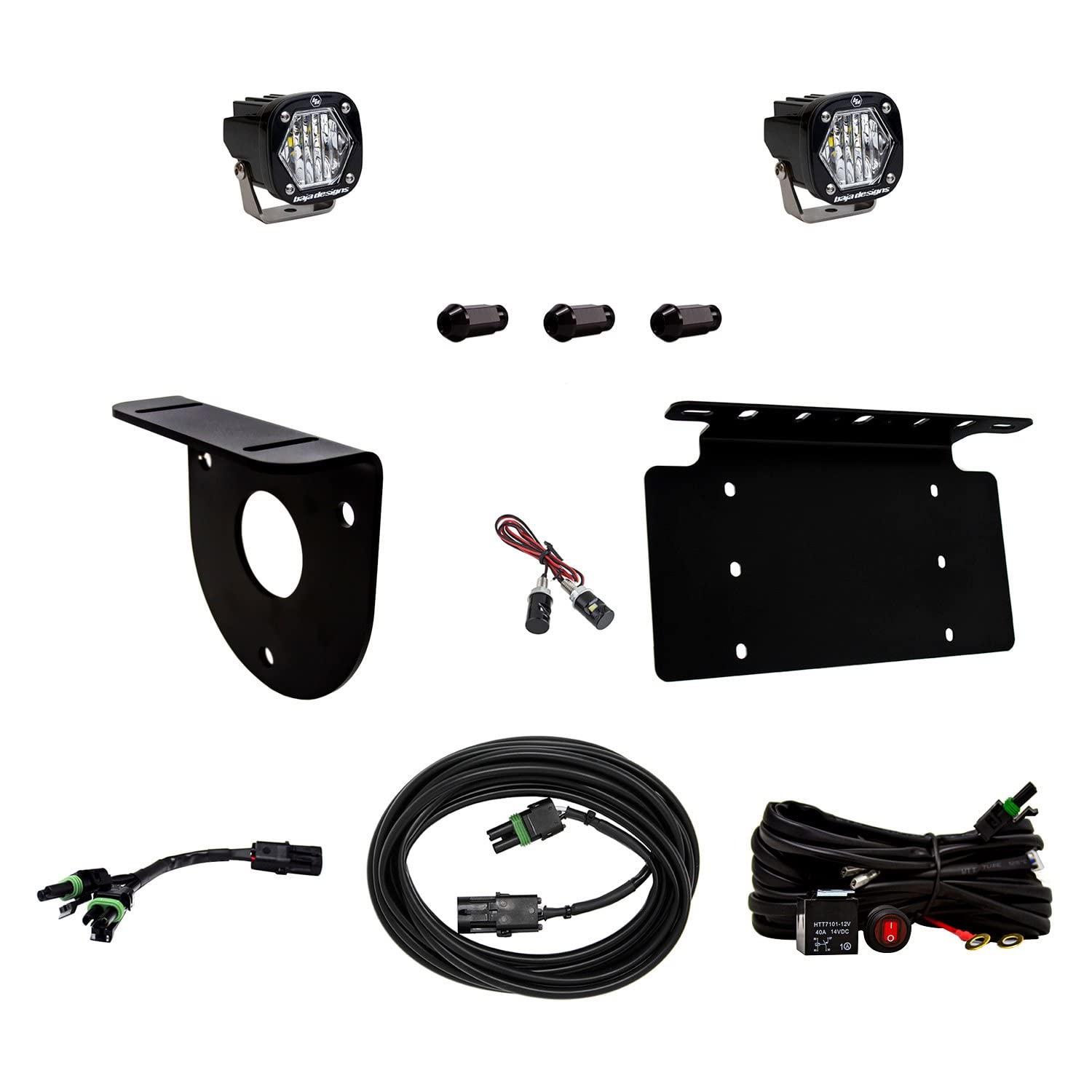 Baja Designs S1 LED Dual Reverse Light Kit for Ford Bronco 2021-23 - License Plate Mount with Switch Wiring Harness (Multi-Pattern; Clear Lens)