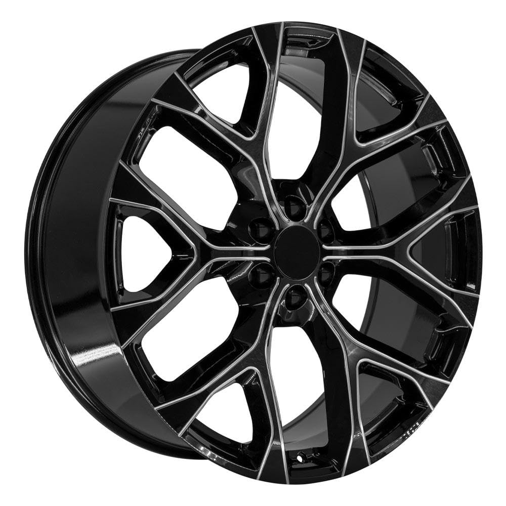 26 Inch OE Wheels CV98B Rim Fits Silverado 1500 Snowflake Style 6x139.7 26x10 Gloss Black with Milled Edge - Hollander 5904 (1)