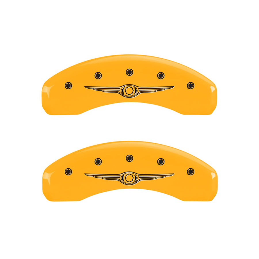 MGP Caliper Covers Yellow 32002SCW1YL Front and Rear Powder Coat Finish Black Character Caliper Cover, Set of 4 (Style 1/Chrysler Wing)