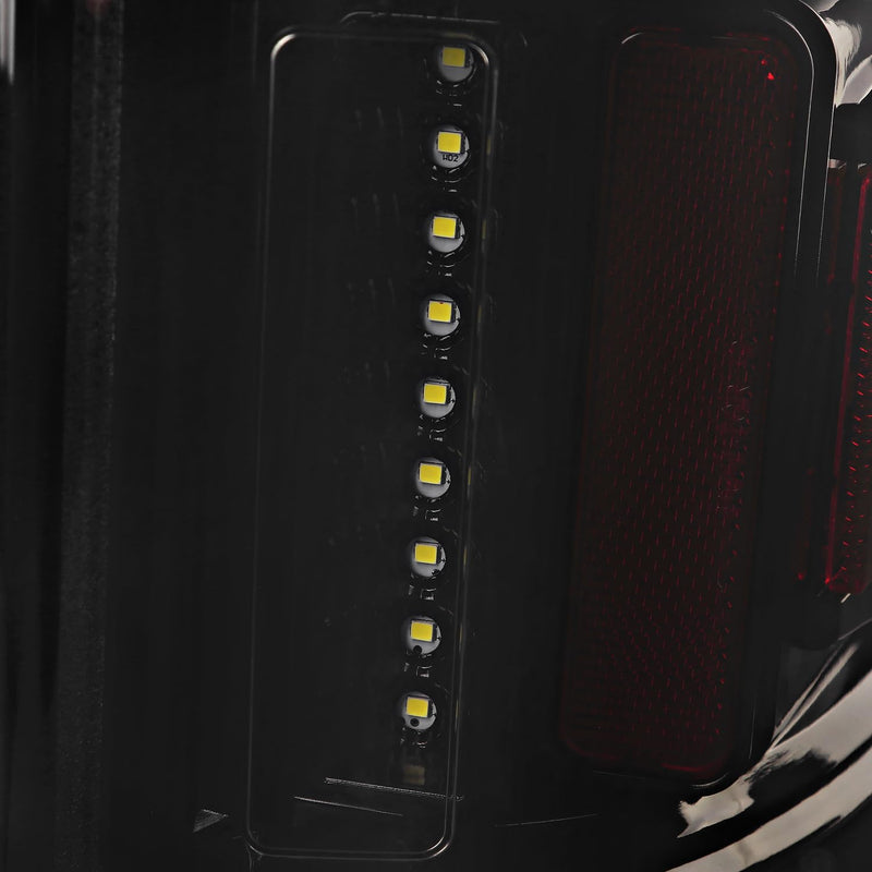 Glossy Black Smoke SPEC-D TUNING Full LED Tail Lights w/White LED Light Bar Compatible with 2019-2023 Ram 1500, Left + Right Pair Assembly