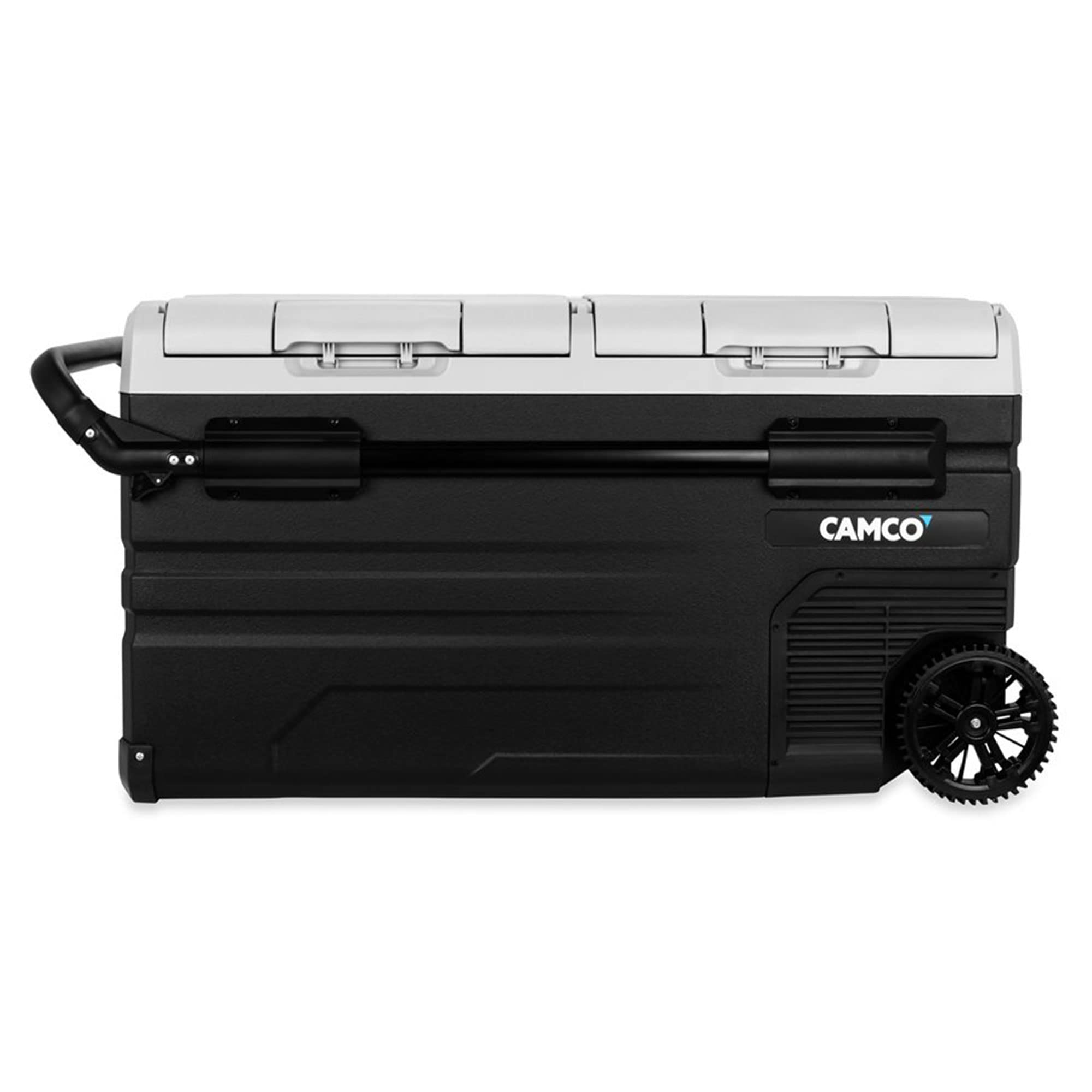 Camco 51520 Portable Refrigerator CAM-750, AC 110V/DC 12V Compact Fridge/Freezer with Dual Zone Cooling, 75-Liter - Keeps Food and Drinks Cold While On-the-Go - Ideal for Road Trips, RVing, Camping, B , Black