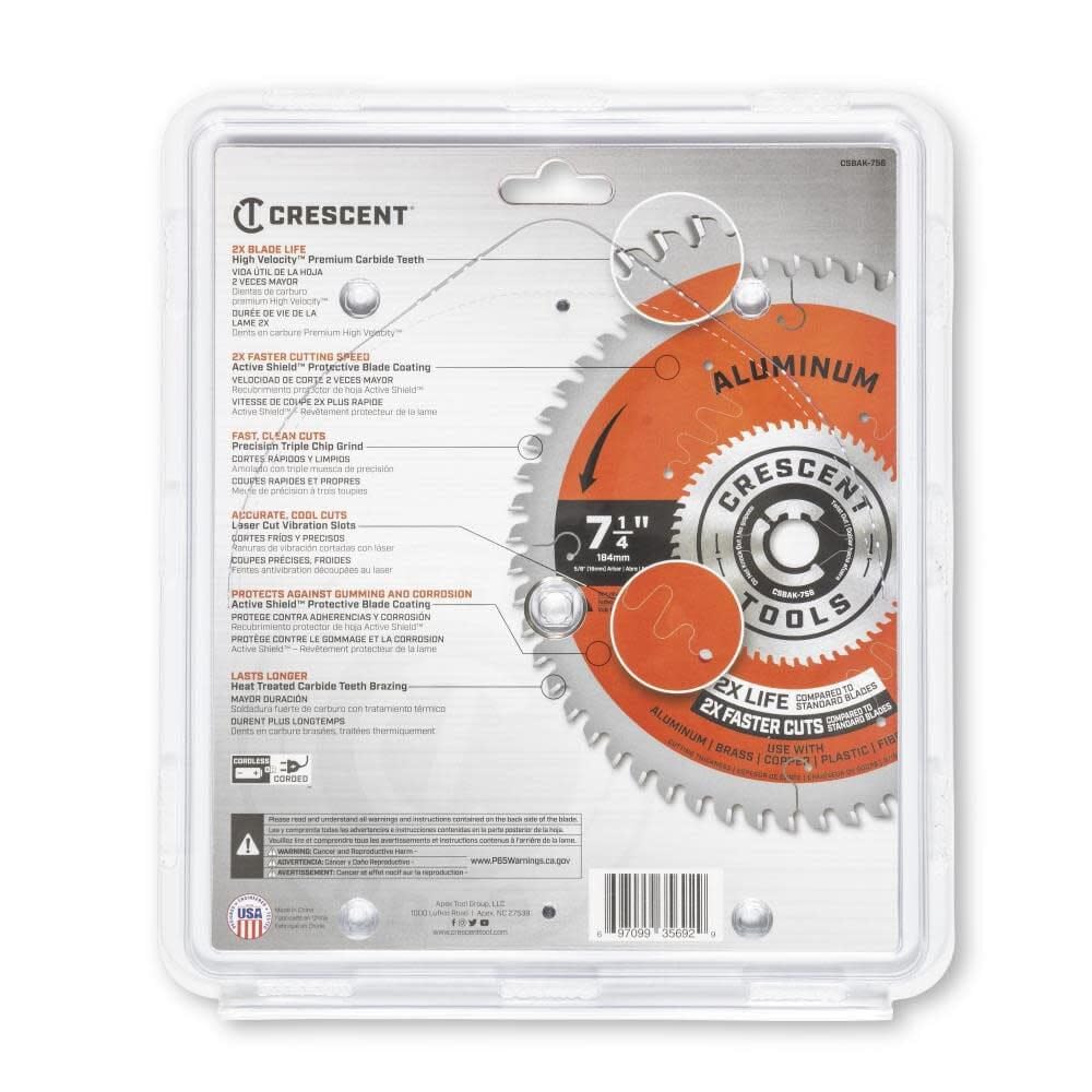 Crescent 7 1/4'' Circular Saw Blade Thick Aluminum X 56 Tooth