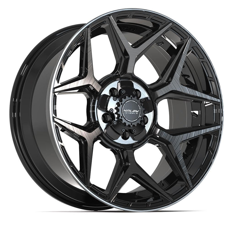 20 Inch 4PLAY Wheels Rim 4P06 Fits 5x127 & 5x139.7 20x9 Gloss Black Brushed with Tinted Clear (1)