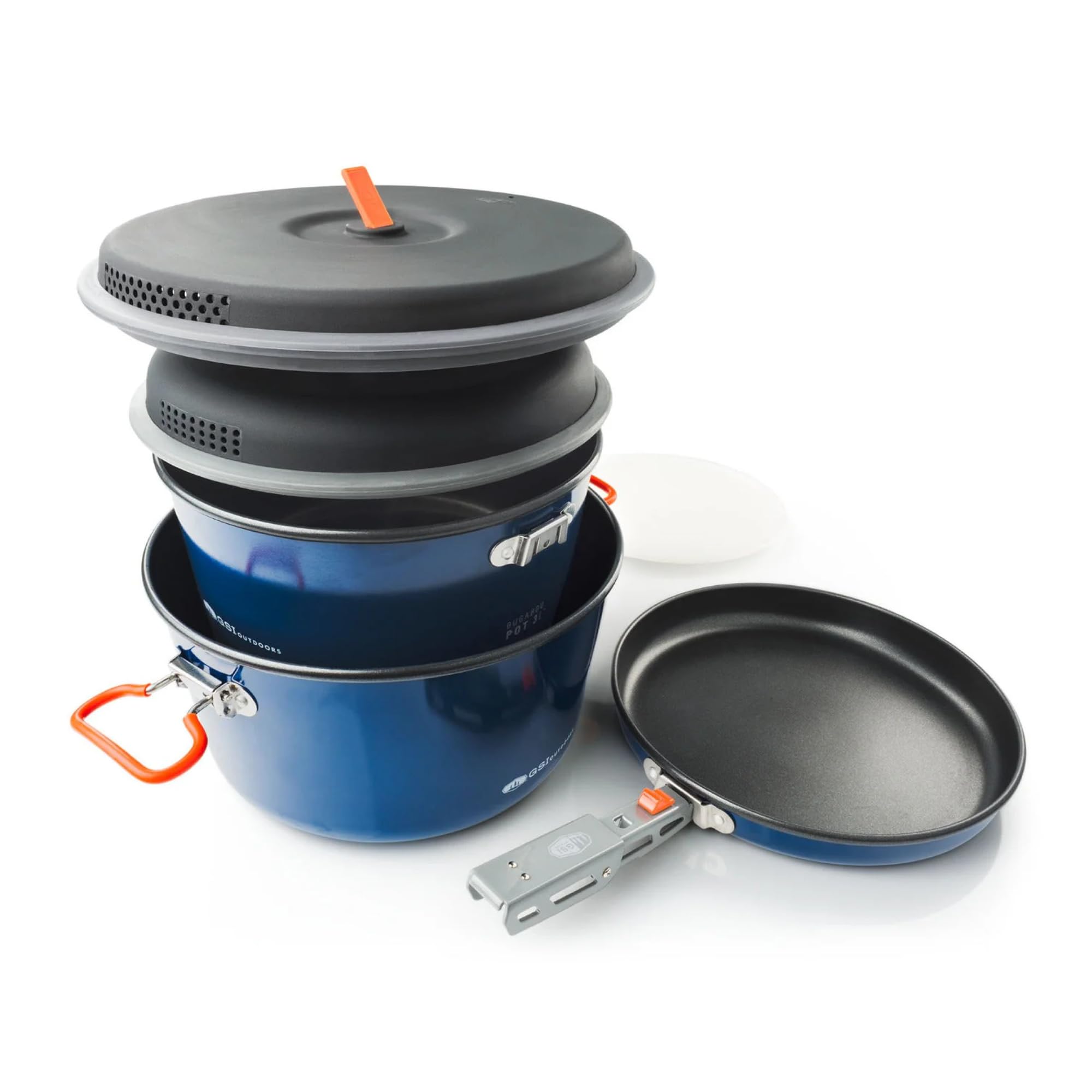 GSI Outdoors Base Camper Bugaboo Large, High-Efficiency Cookset – Ceramic Non-Stick Coated, Includes 5L & 3L Pots, 9" Fry Pan, Accessories