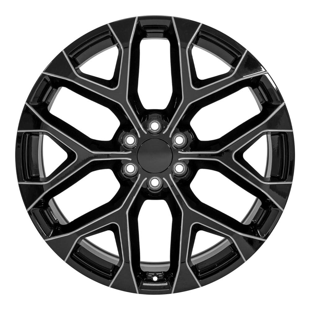 24 Inch OE Wheels CV98B Rim Fits Silverado 1500 Snowflake Style 6x139.7 24x10 Gloss Black with Milled Edge - Hollander 5668 (1)