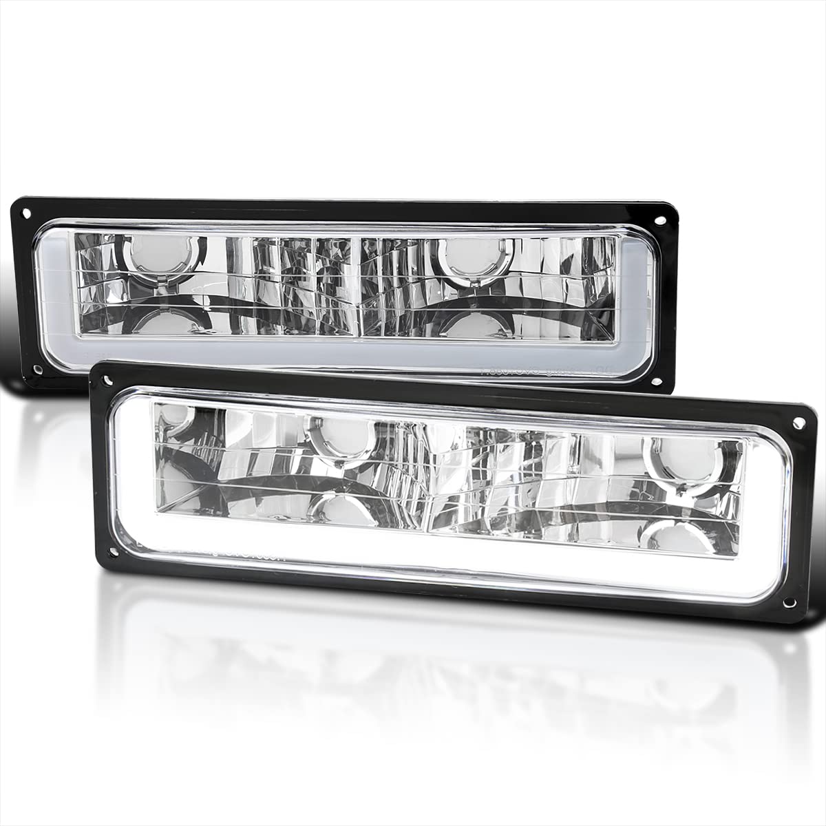 Chrome LED Bumper Lights SPEC-D TUNING Signal Lamps Compatible with 1988-1999 GMC C/K Chevy C10 1500 2500