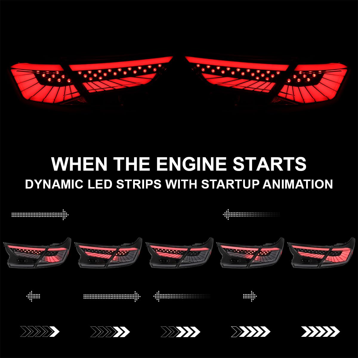 Black LED Sequential Tail Lights SPEC-D TUNING w/White Light Strips and Startup Animation Compatible with 2018-2022 Honda Accord 4Dr Sedan, Left + Right Pair Assembly