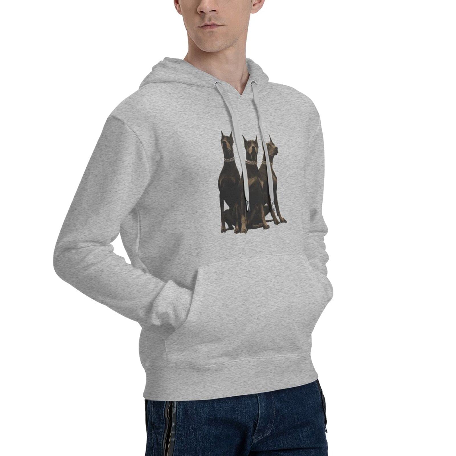 Majestic Dog 3D Printing Personalized Cartoon Hoodie Hoodie Fleece Round Tie Pocket Pullover Sweater Fall and Winter Pullover Thickening, Gray, X-Large