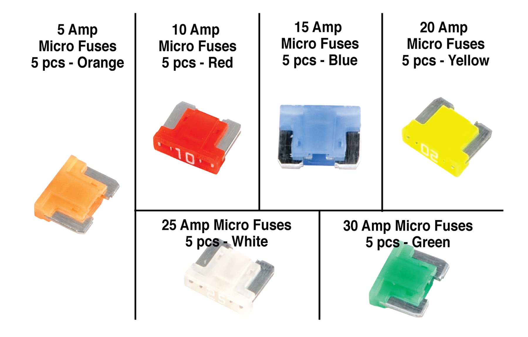 15-Piece Performance Tool W5376 Micro Fuse Assortment, Automotive Fuse Set With Wide Range of Amp Ratings (5A, 10A, 15A, 20A, 25A, and 30A)