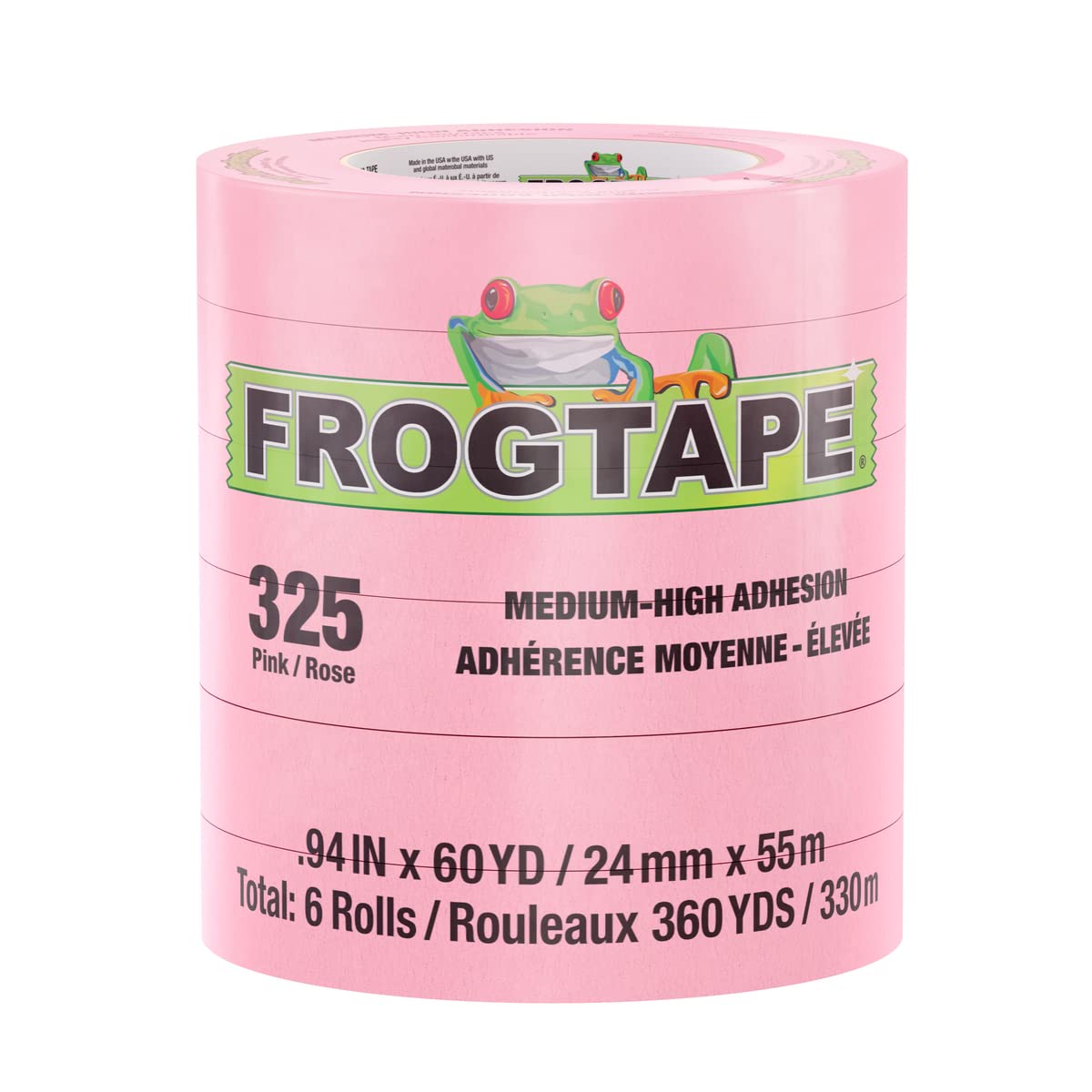 Pink FrogTape 325 High Temperature Performance Grade Masking Tape, Medium-High Adhesion, 24mm x 55m, 6 Rolls per Pack