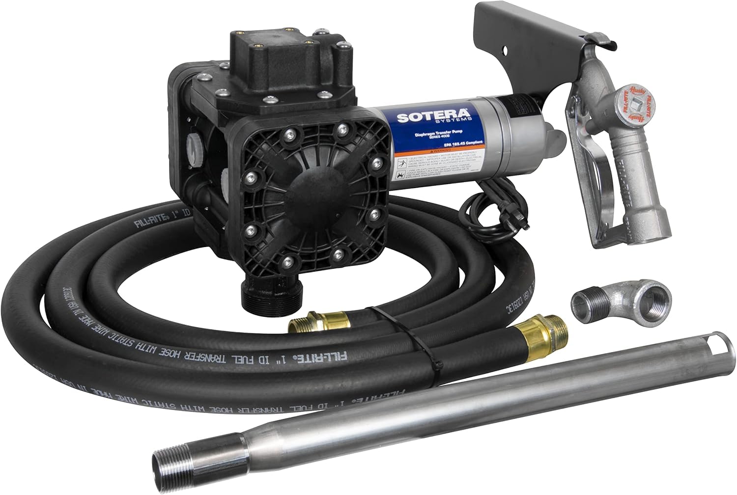 115V DC Oil Transfer Pump Sotera FR450B, Bung Mount with Suction Pipe - Double Diaphragms - Consistent Performance - Fluid-Compatible - Mobile - Multiple Configurations - Thermally-Protected Motor