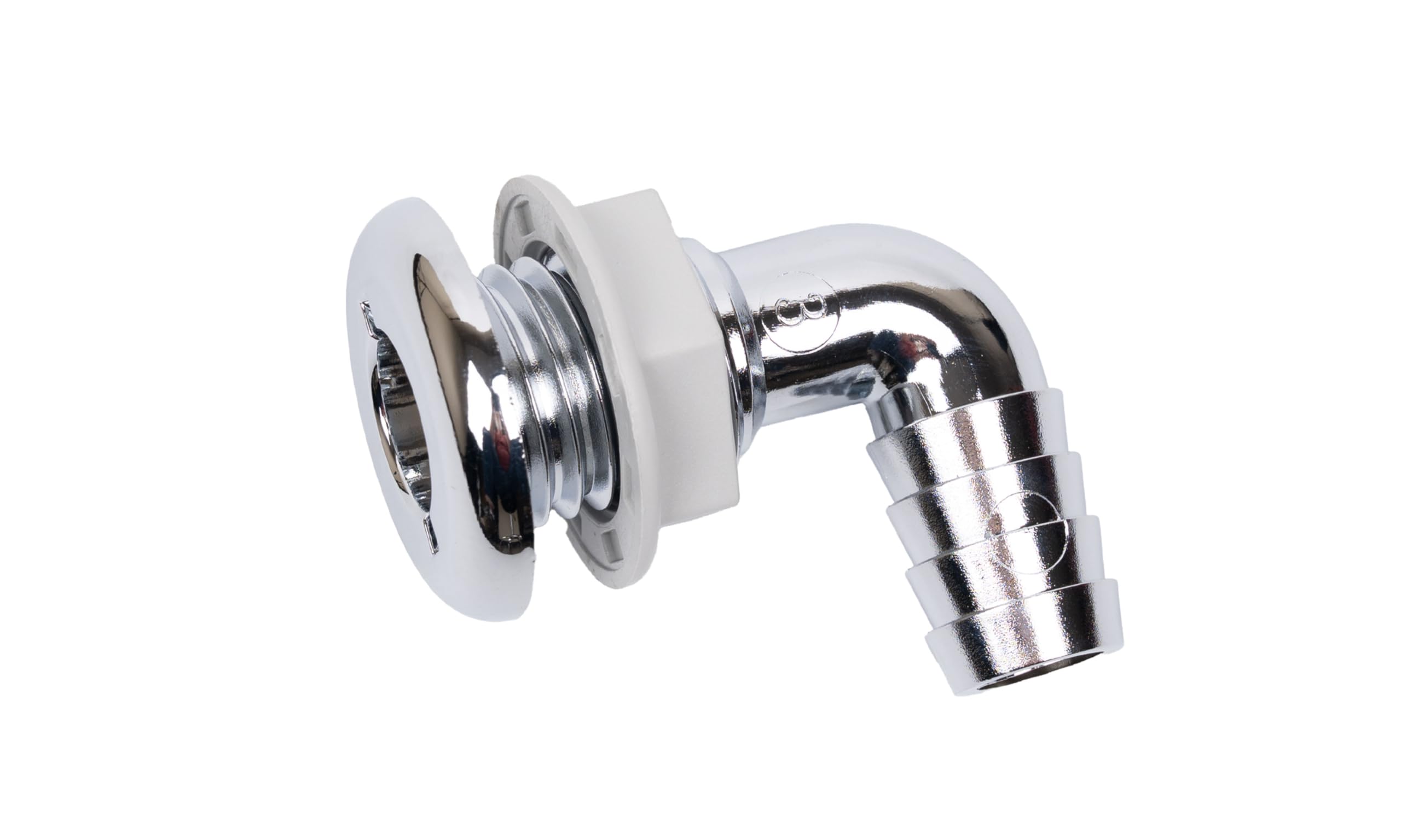 90 Degree Thru-Hull Fitting T-H Marine | 3/4" Chrome Plated Hose Barb for Durable Marine Connections | UV Stabilized Plastic for Longevity | Easy Installation for Maintenance and Replacement