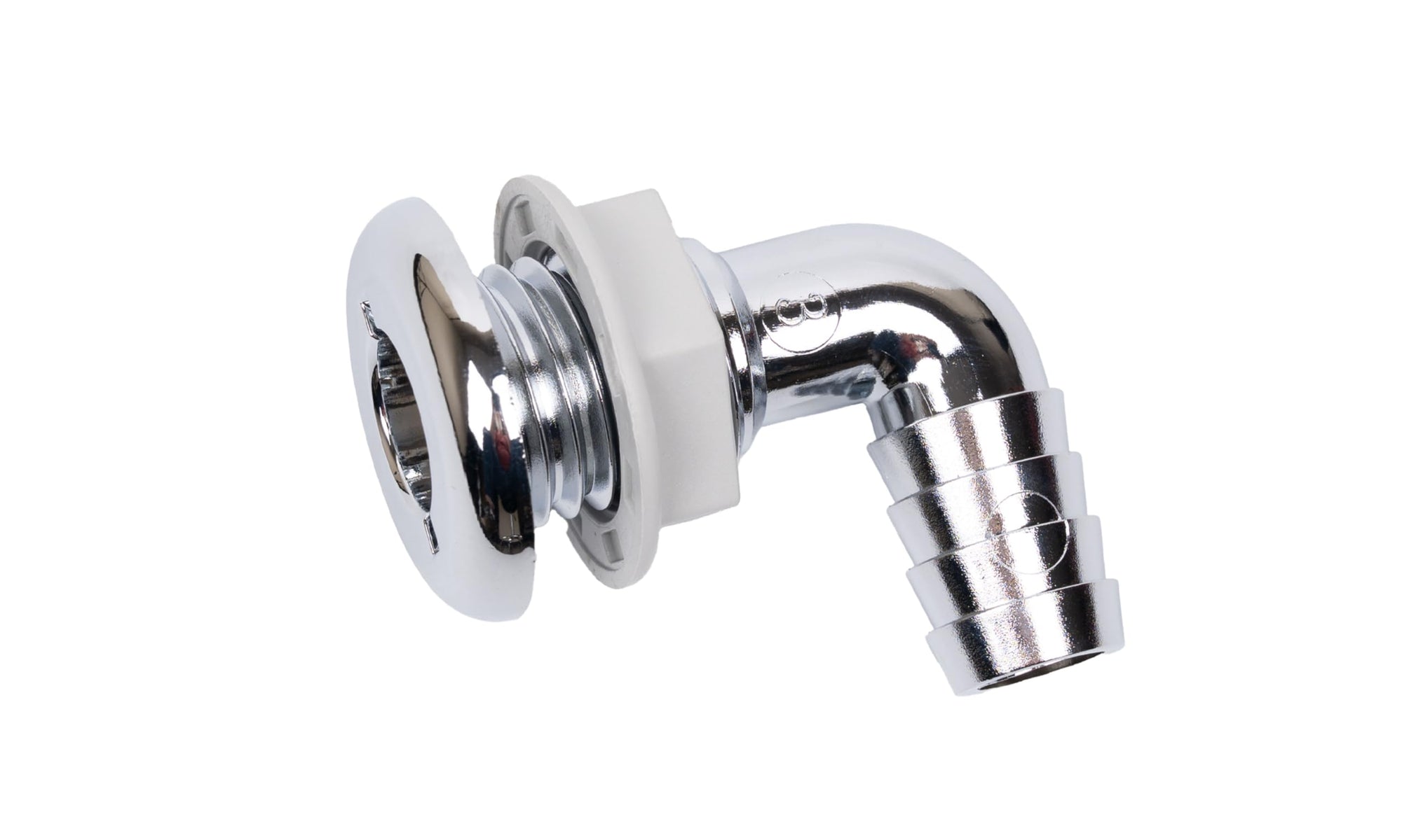 90 Degree Thru-Hull Fitting T-H Marine | 3/4" Chrome Plated Hose Barb for Durable Marine Connections | UV Stabilized Plastic for Longevity | Easy Installation for Maintenance and Replacement