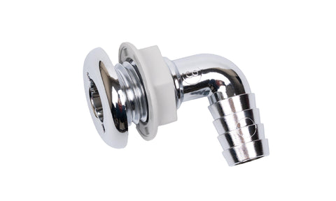 90 Degree Thru-Hull Fitting T-H Marine | 3/4" Chrome Plated Hose Barb for Durable Marine Connections | UV Stabilized Plastic for Longevity | Easy Installation for Maintenance and Replacement
