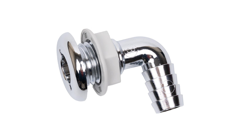90 Degree Thru-Hull Fitting T-H Marine | 3/4" Chrome Plated Hose Barb for Durable Marine Connections | UV Stabilized Plastic for Longevity | Easy Installation for Maintenance and Replacement