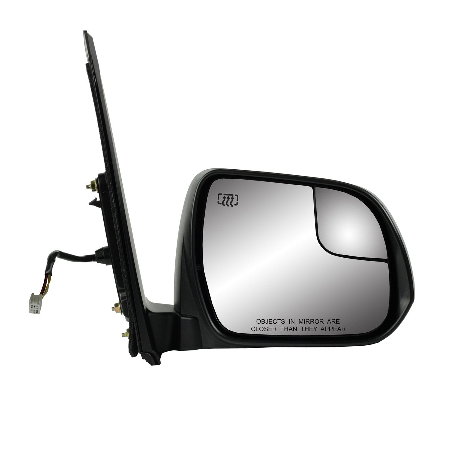 Mirror Passenger Side for Toyota Sienna, Textured Black, w/spot Mirror, Foldaway, w/o Memory, w/o Blind spot Detection System, Heated Power