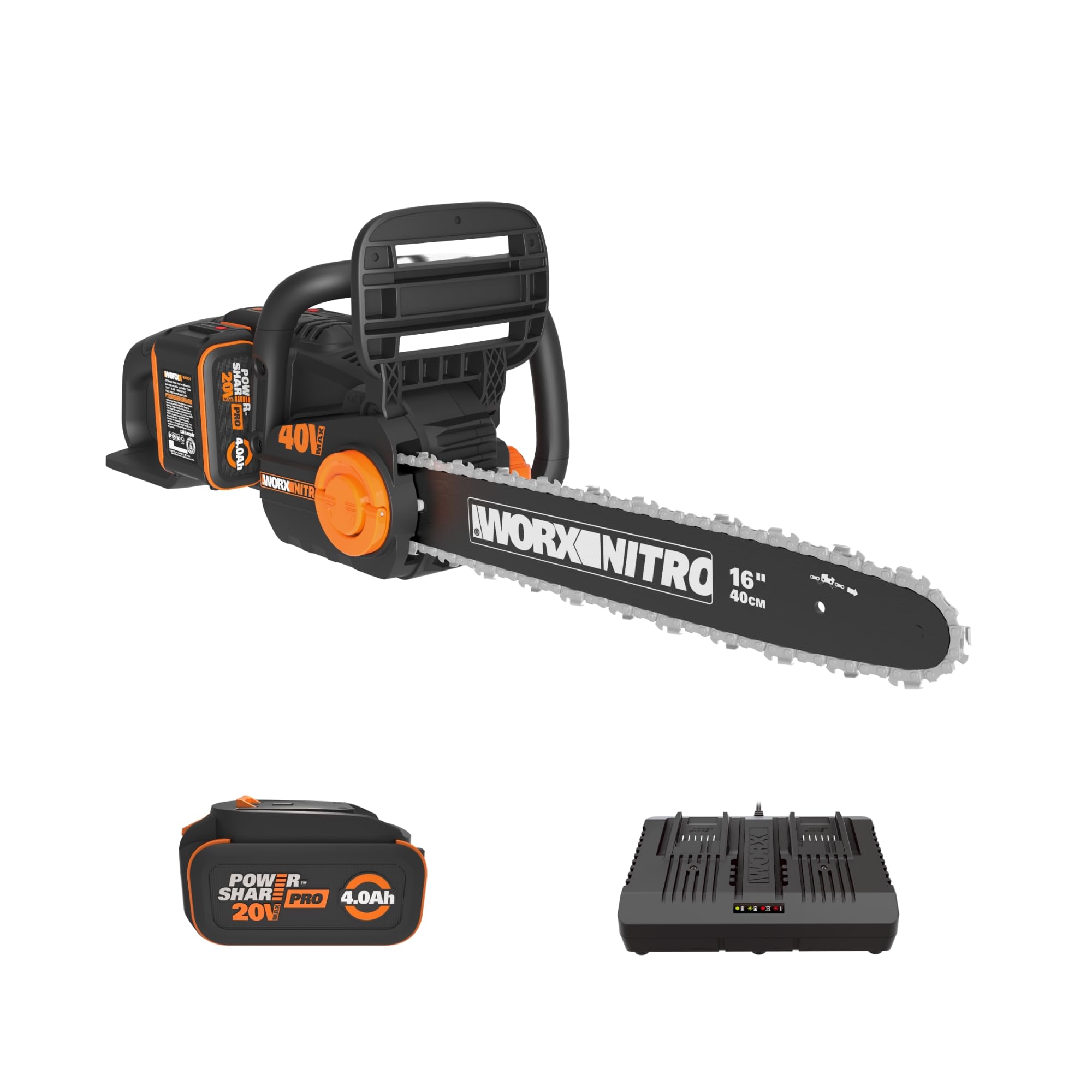 40V Worx Nitro 16" Cordless Brushless Chainsaw 4.0 Ah Battery and Charger Included WG385