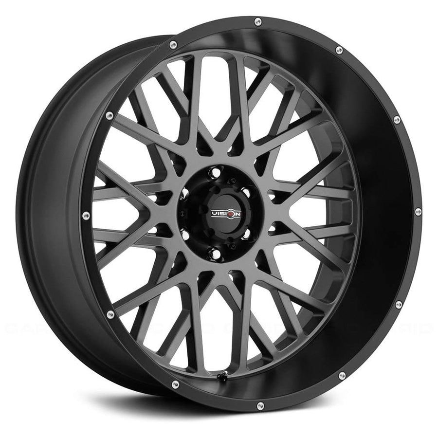 Rocker VISION 412 Anthracite w/Satin Black Lip & Chrome Bolts 18X9