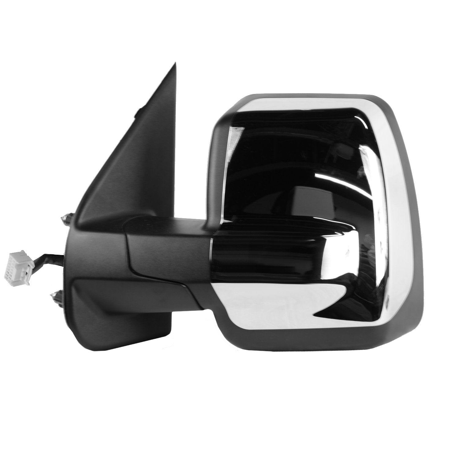 Mirror Driver Side for Nissan NV 1500, 2500, 3500, Textured Black w/Chrome Cover, Dual Lens, Foldaway, w/o Tow pkg, Heated Power