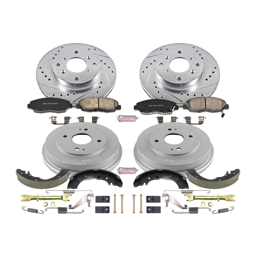 Power Stop K15106DK Z23 Carbon Fiber Brake Pads Front and Rear with Drilled & Slotted Brake Drums Kit For Honda Accord 1998-2002 [Model Specific]