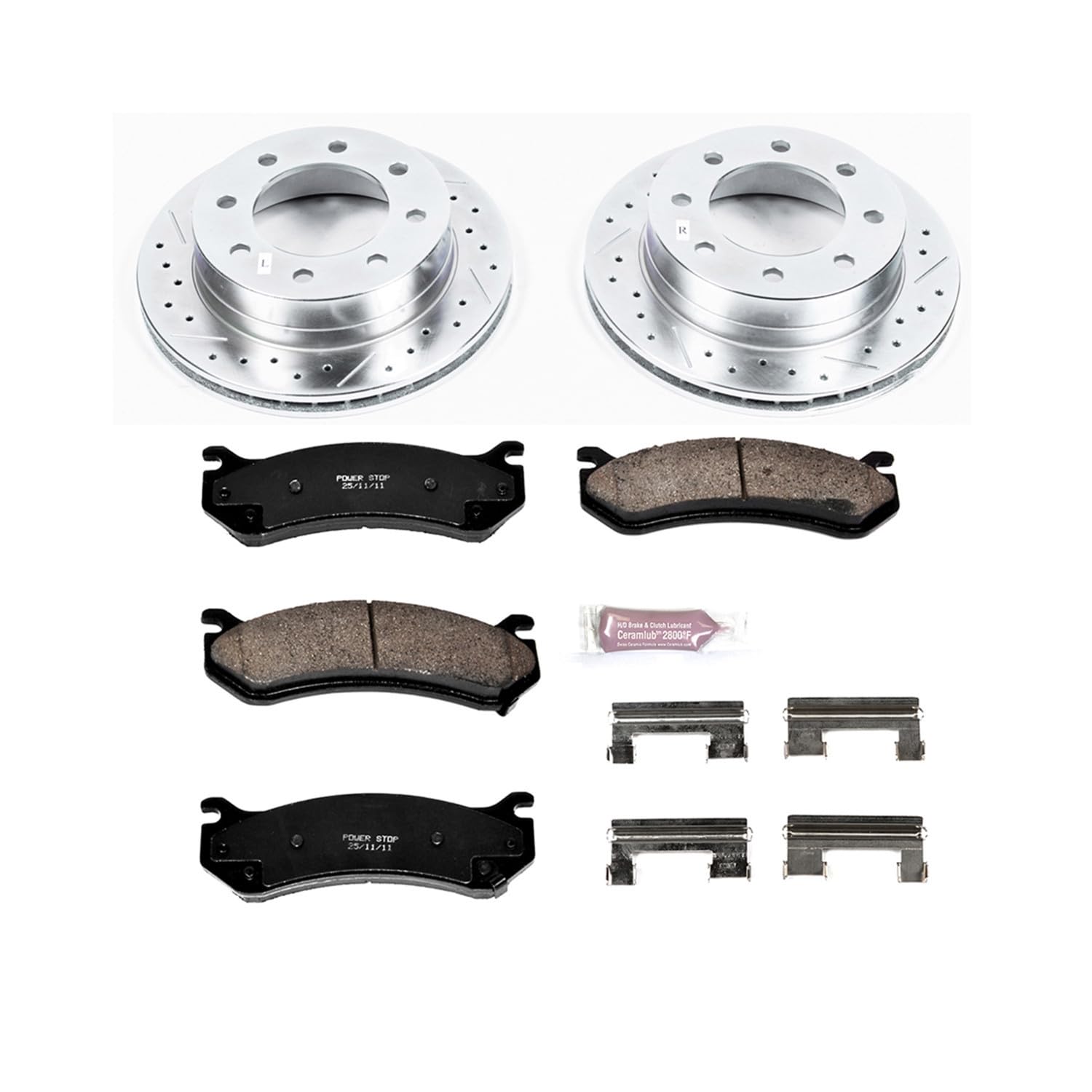 Power Stop K5190 Z23 Carbon Fiber Brake Pads with Drilled & Slotted Brake Rotors Kit Rear