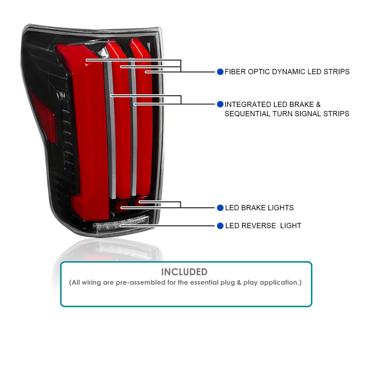 Full LED Sequential Tail Lights SPEC-D TUNING w/Red LED Light Bars and Startup Animation Compatible with 2007-2013 Toyota Tundra, Left + Right Pair Assembly