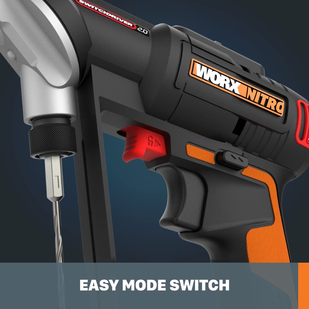 Worx 20V Nitro SwitchDriver 2.0, 2-in-1 Brushless Cordless Drill Driver, Dual 1/4" Chucks, Compact Cordless Drill with Digital Torque Setting - WX177L.9 (Tool Only), Black Orange