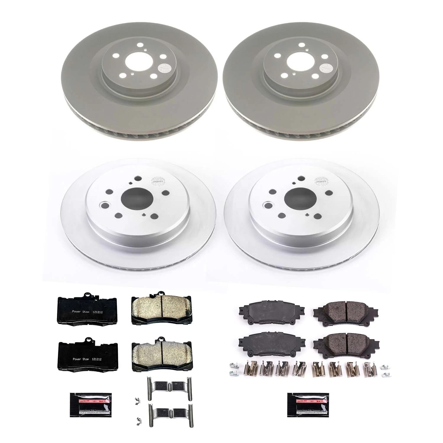 Power Stop Z17 Front and Rear Coated Rotor Kit-Coated Brake Rotors, Ceramic Brake Pads CRK8454