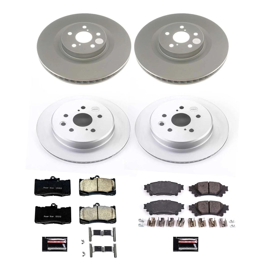Power Stop Z17 Front and Rear Coated Rotor Kit-Coated Brake Rotors, Ceramic Brake Pads CRK8454