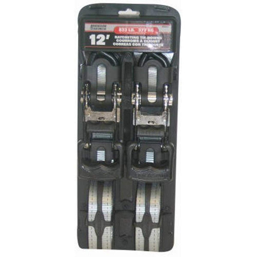 1-1/4" x 12' Rubber Handle Ratcheting Tie-Down Strap, Erickson 34412 (Pack of 2)