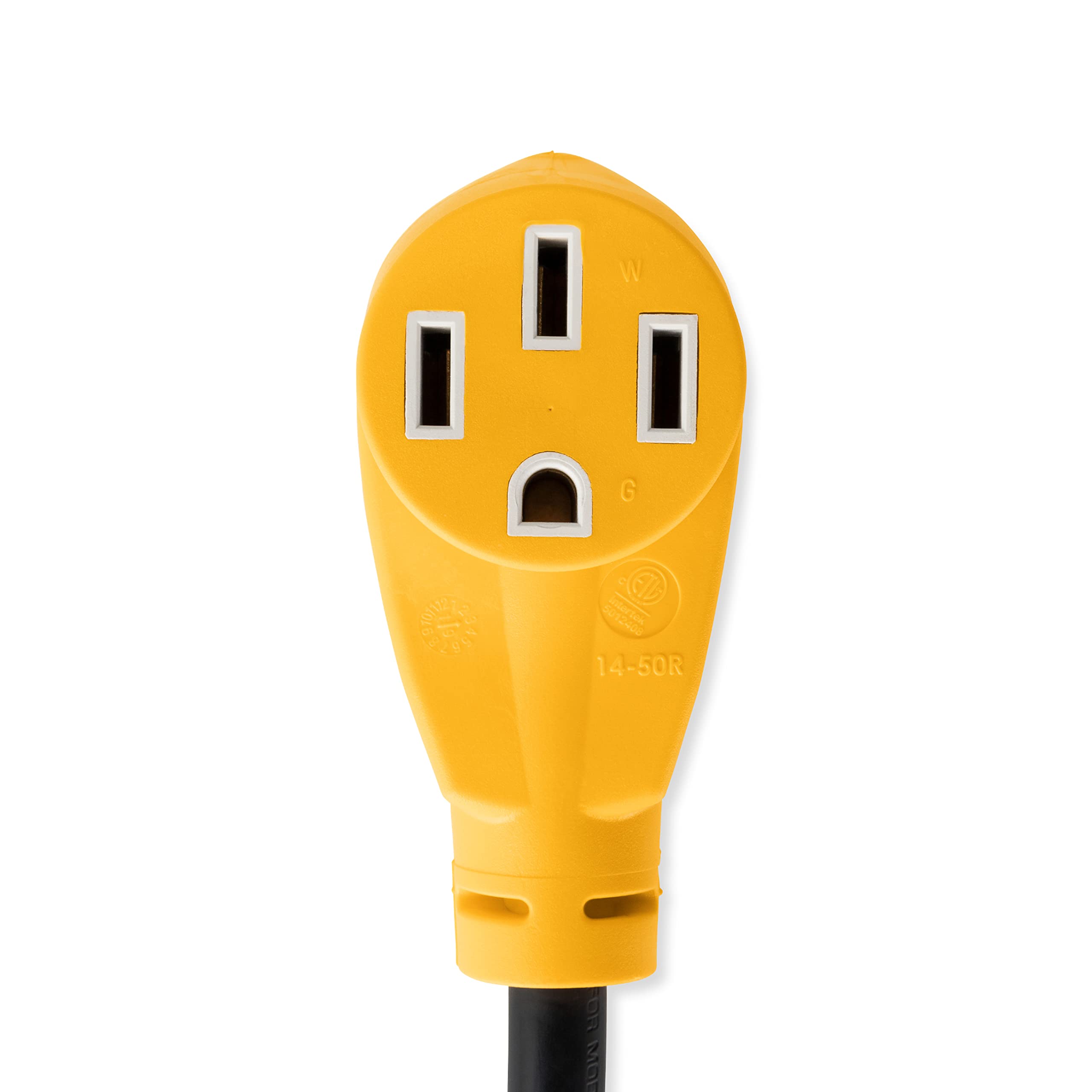 Camco Dogbone RV Electrical Adapter with Innovative 180 Degree Bend Design and PowerGrip Handle - 15 Amp Male to 50 Amp Female, 12" (55168)