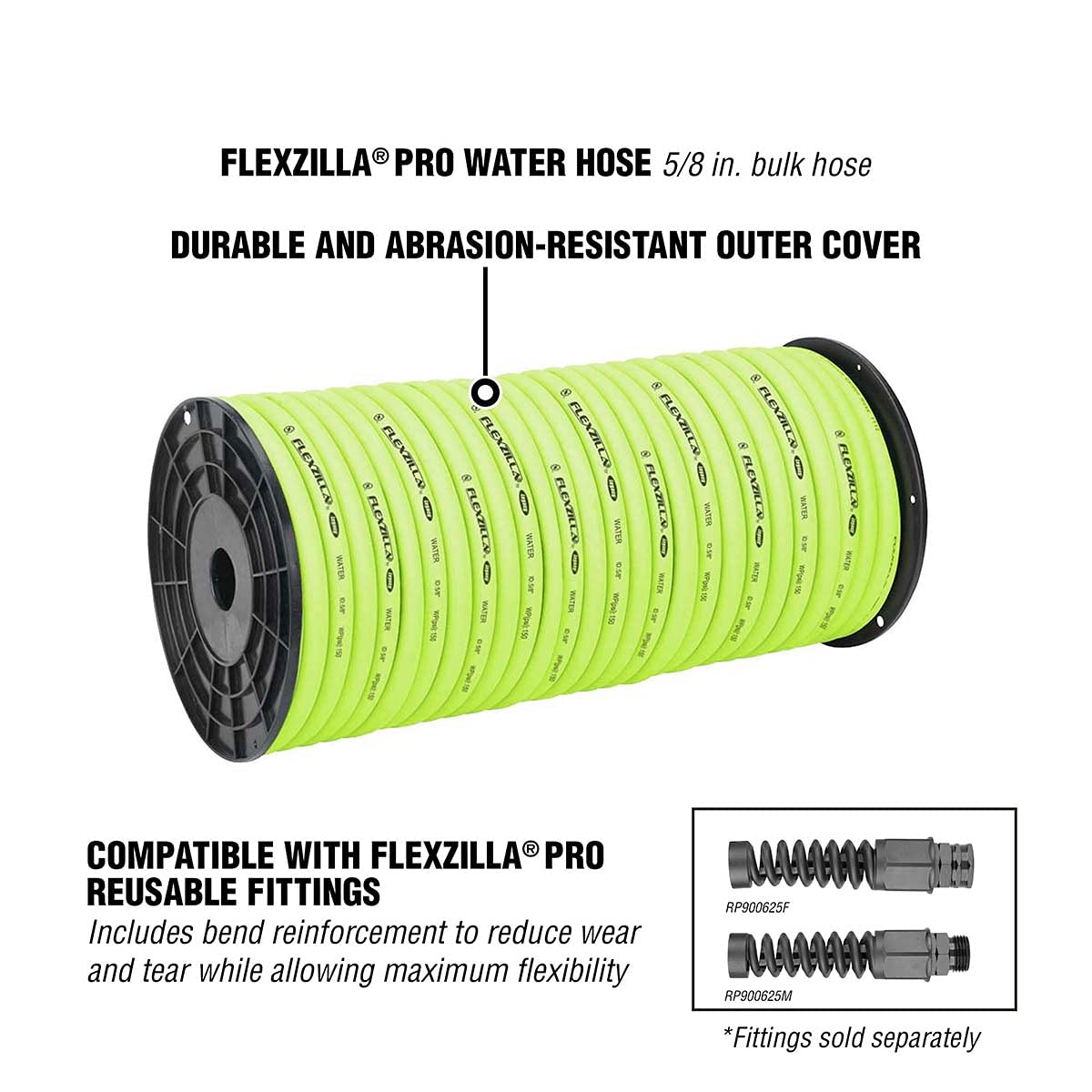 Bulk Plastic Spool Flexzilla Pro Water Hose, 5/8 in. x 250 ft., Heavy Duty, Lightweight, ZillaGreen - HFZ58250YW