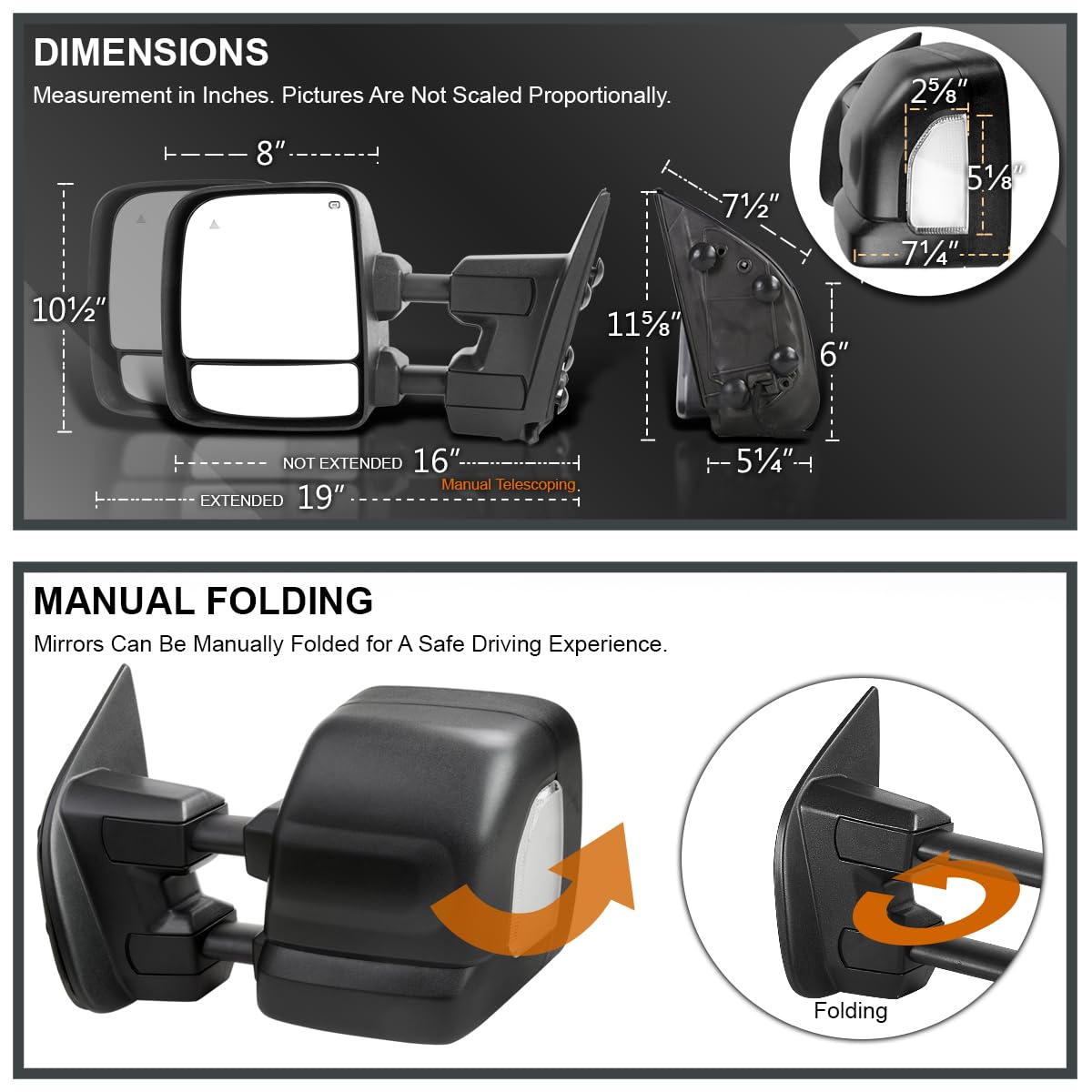 Spec-D Tuning Heated Power Towing Mirrors w/LED Signal, Blind Spot Sensor, Memory Function Compatible with 2016-2022 Nissan Titan, Left + Right Pair