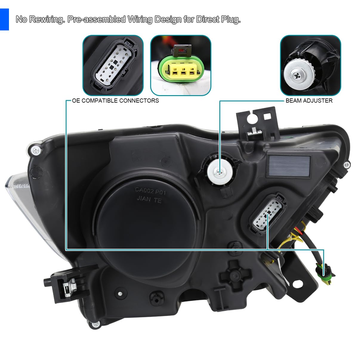 Black Projector Headlights SPEC-D TUNING w/LED Sequential Switchback Turn Signal Strips and Startup Animation Compatible with 2015-2020 Ford Mustang, Left + Right Pair Headlamps Assembly