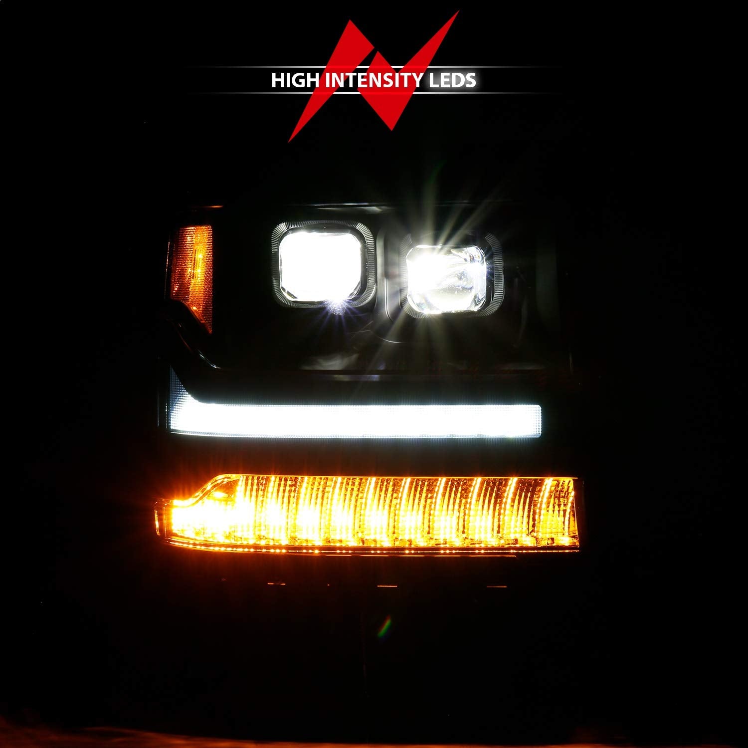 LED Projector ANZO USA Headlights w/ Plank Style Black w/ Amber (111420)