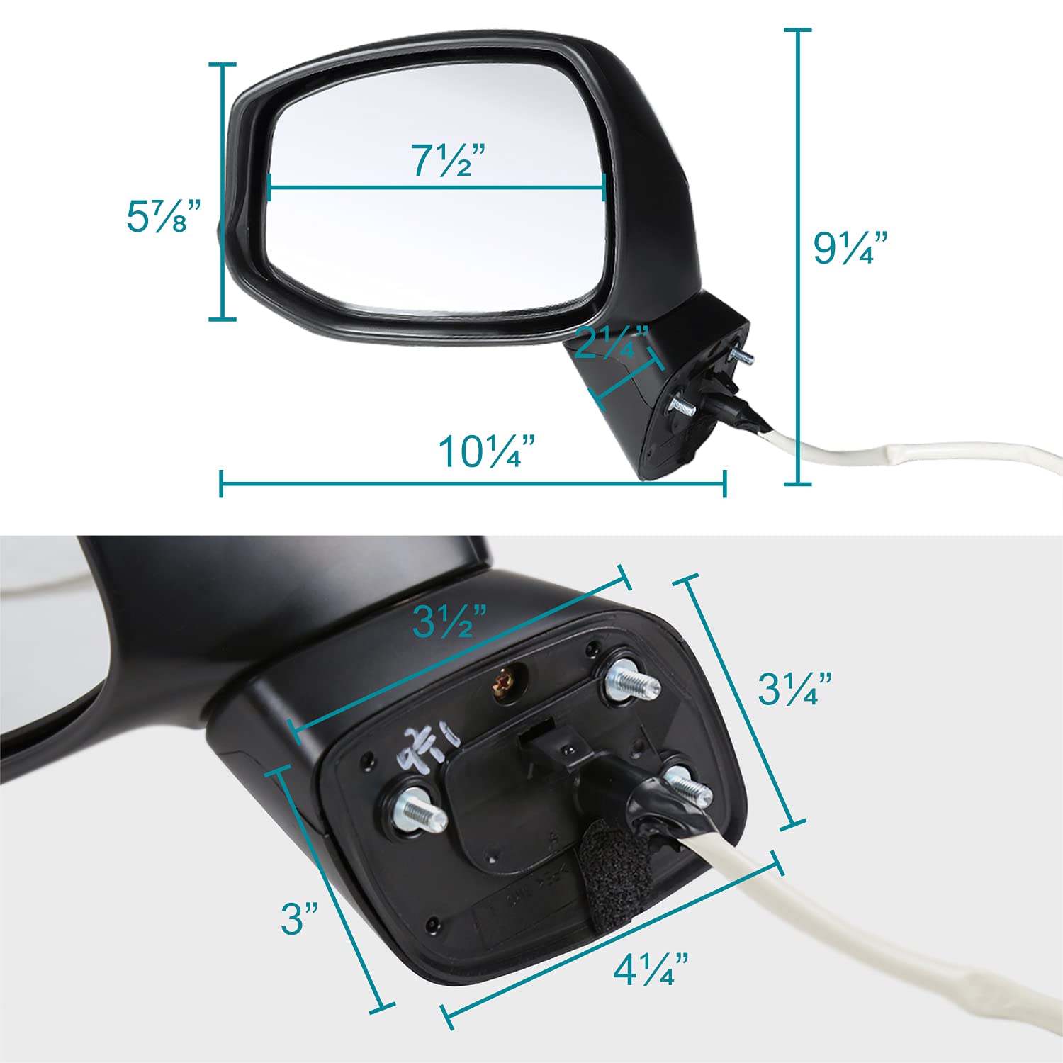 Spec-D Tuning Power Adjust Left Driver Side Glossy Black 3-Pin Manual Fold Side Mirror Compatible with 2012-2015 Honda Civic