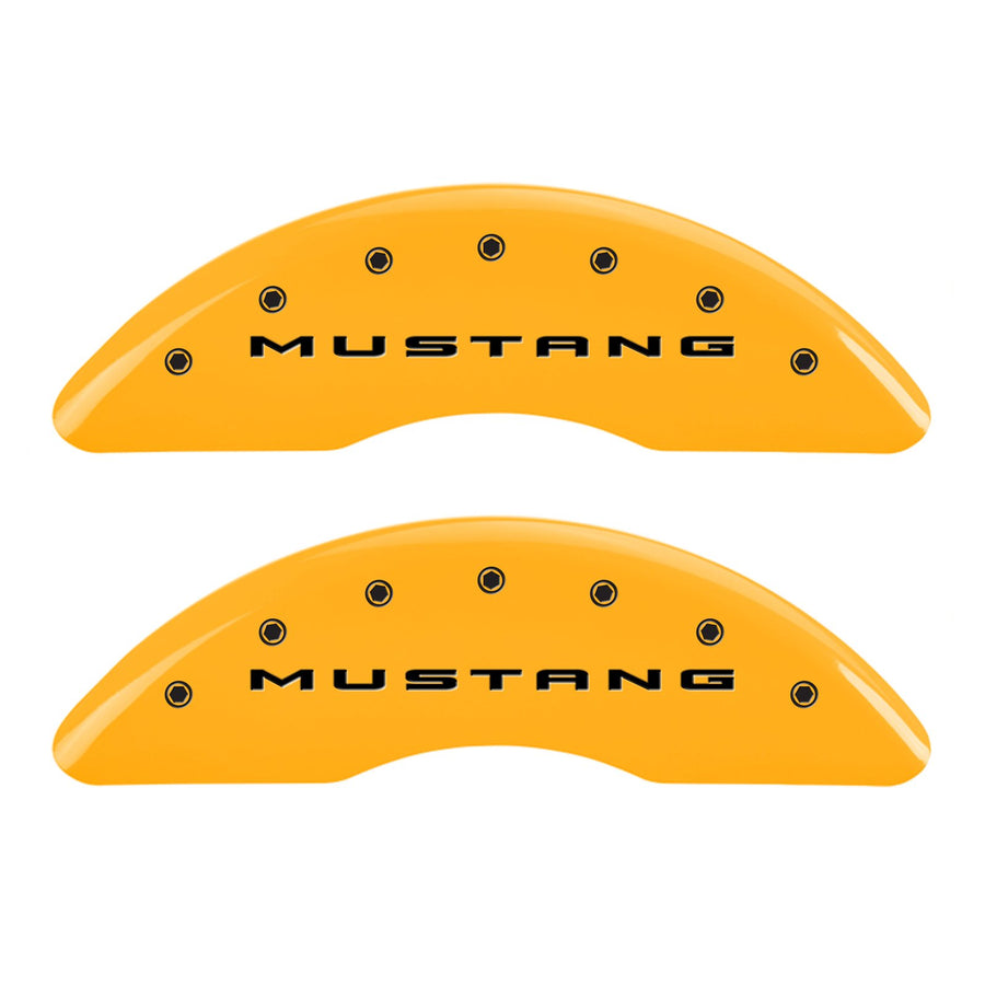 Caliper Covers MGP 10201SM52YL, Set of 4 (Yellow Engraved Front: 2015/Mustang - Engraved Rear: 2015/50 Powder Coat Finish Black Characters)