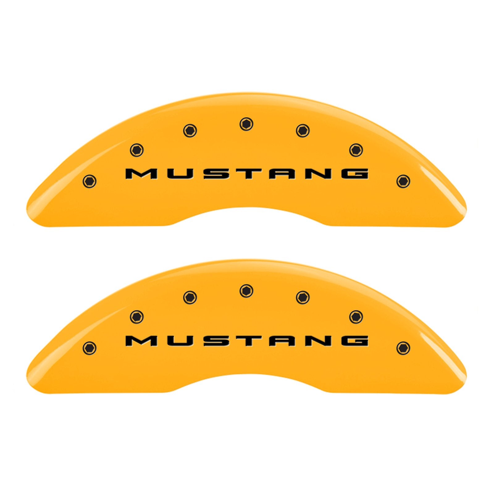 MGP 10201SMB2YL Caliper Covers Yellow (Set of 4, Engraved Front: 2015/Mustang - Engraved Rear: 2015/Bar & Pony, Yellow powder coat finish, black characters)