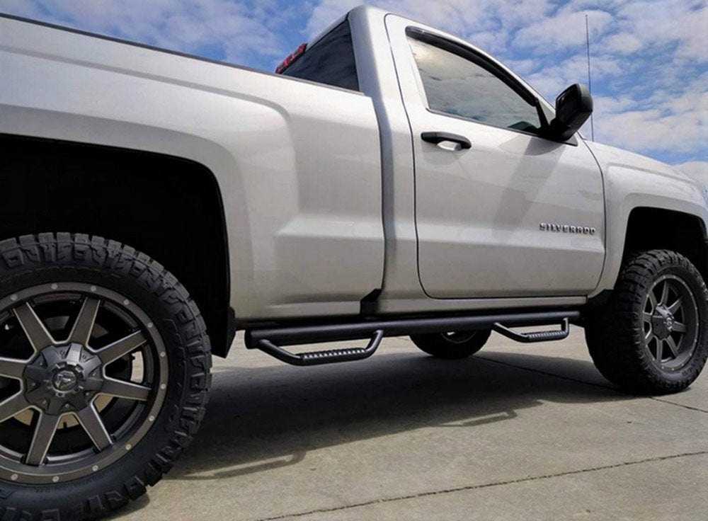 N-Fab Steps Nerf | Gloss Black, Wheel-to-Wheel w/ Bed Access | C9984RC-4 | Fits 1999-2006 Chevrolet/GMC 1500 / 2500 Regular Cab 8' Long Bed, SRW / DRW Gas / Diesel