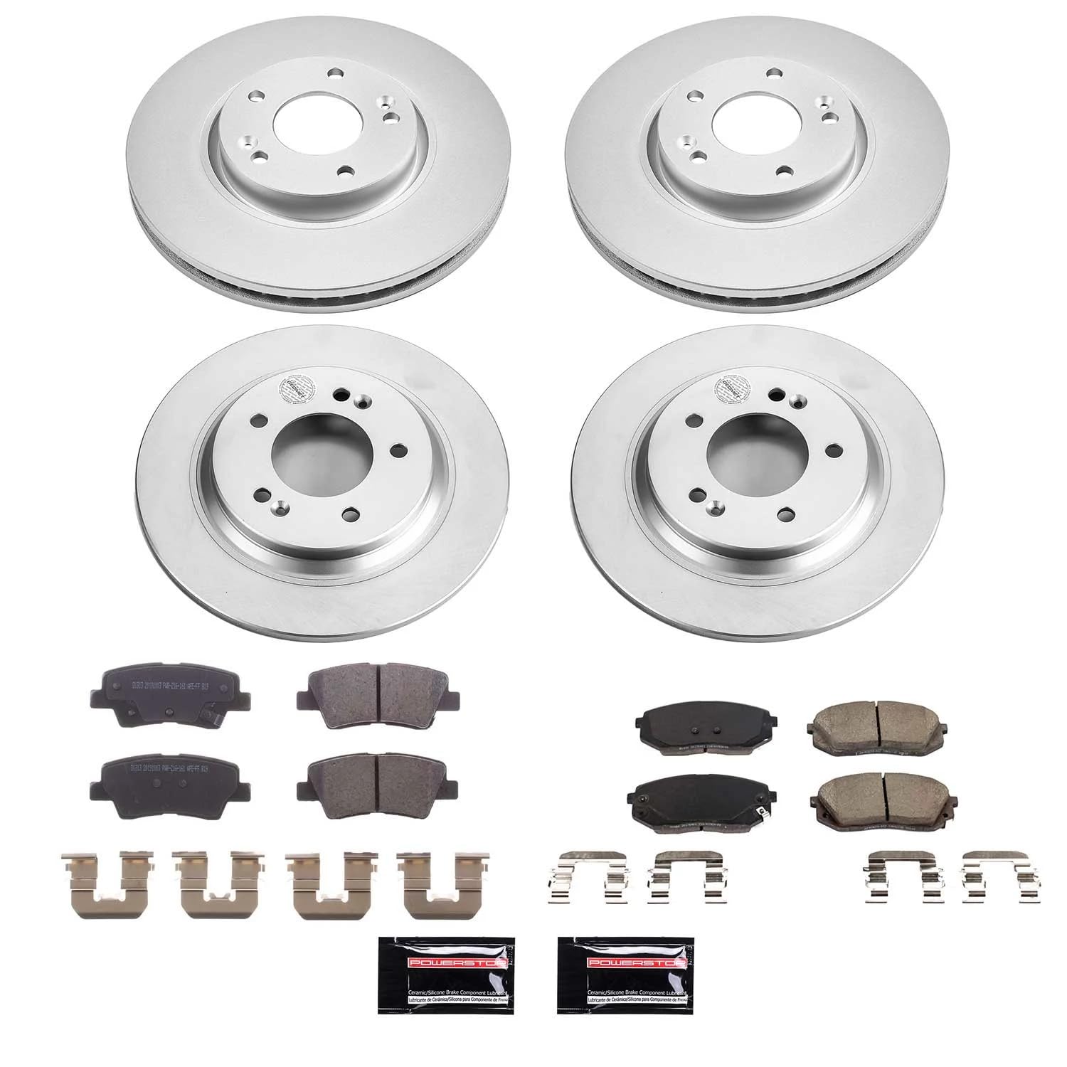 Power Stop Z17 Front and Rear Coated Rotor Kit-Coated Brake Rotors, Ceramic Brake Pads For 2017 Kia Optima [Model Specific]