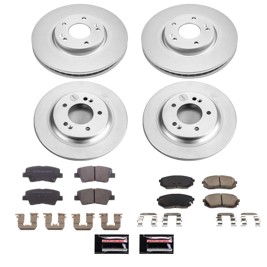 Power Stop Z17 Front and Rear Coated Rotor Kit-Coated Brake Rotors, Ceramic Brake Pads For 2017 Kia Optima [Model Specific]
