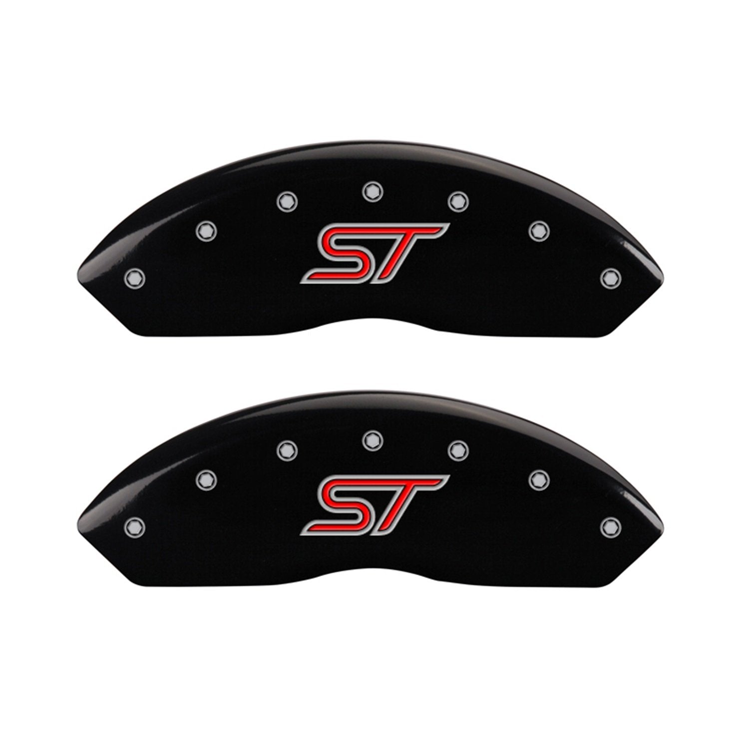 MGP Caliper Covers 'ST' Engraved Caliper Cover 10231SSTOBK with Black Powder Coat Finish and Silver Characters, (Set of 4)