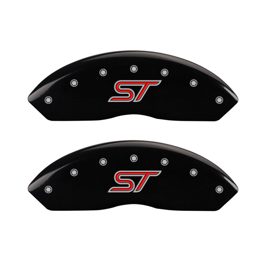 MGP Caliper Covers 'ST' Engraved Caliper Cover 10231SSTOBK with Black Powder Coat Finish and Silver Characters, (Set of 4)