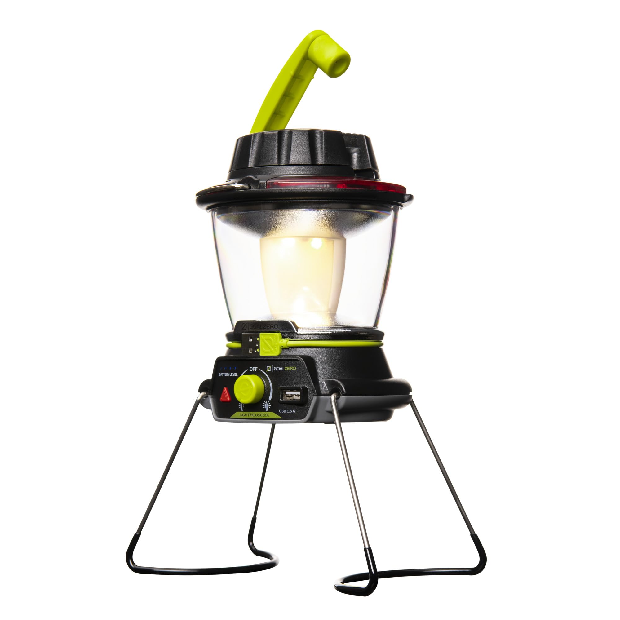 600 Lighthouse Multi Functional Adjustable Light Perfect for Camping, Outdoor Events, or Emergency use Lumens USB Charging of Phones and Small Devices Long-Lasting Lithium Battery.