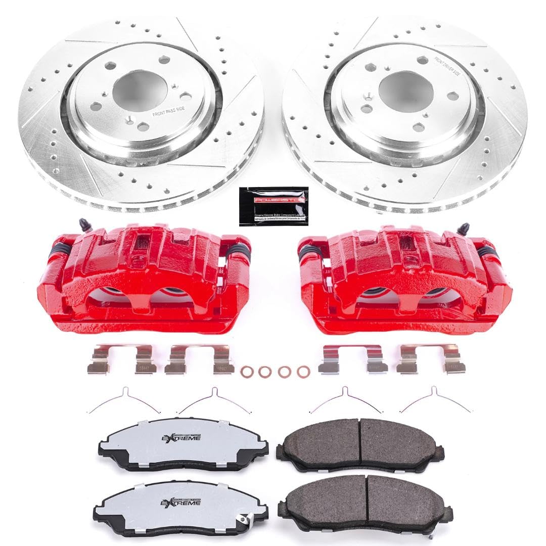 Power Stop Z36 Truck & Tow KC7352-36 Front Caliper Kit-Drilled/Slotted Rotors, Carbon Ceramic Brake Pads, Calipers For Acura MDX, Honda Pilot, Honda Ridgeline [Model Specific]